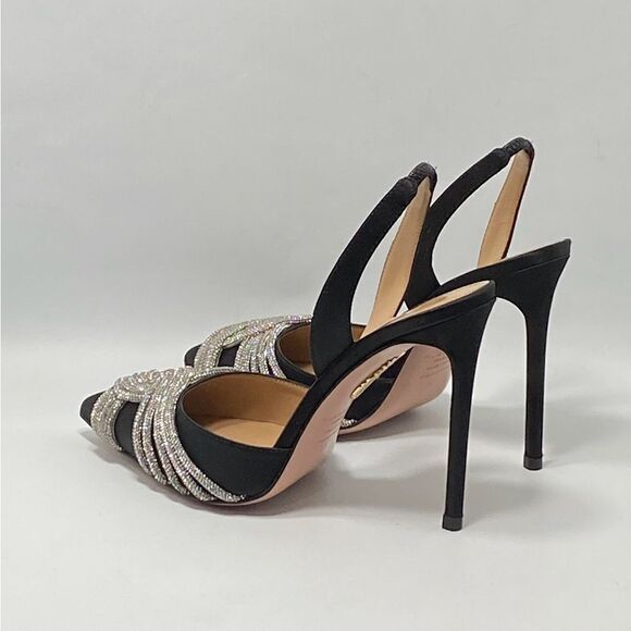 Aquazzura Gatsby Crystal-Embellished Satin Pumps size 37 - Picture 10 of 13